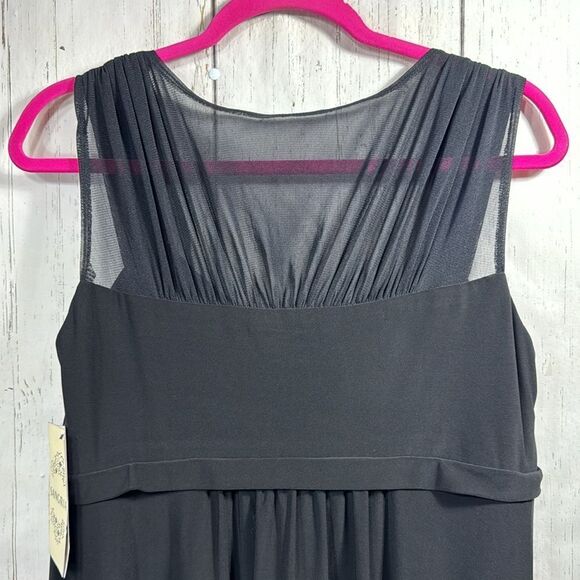 Sangria Black Sleeveless Sheer Babydoll Tie Front Embellished Stretch Midi Dress - Picture 9 of 16